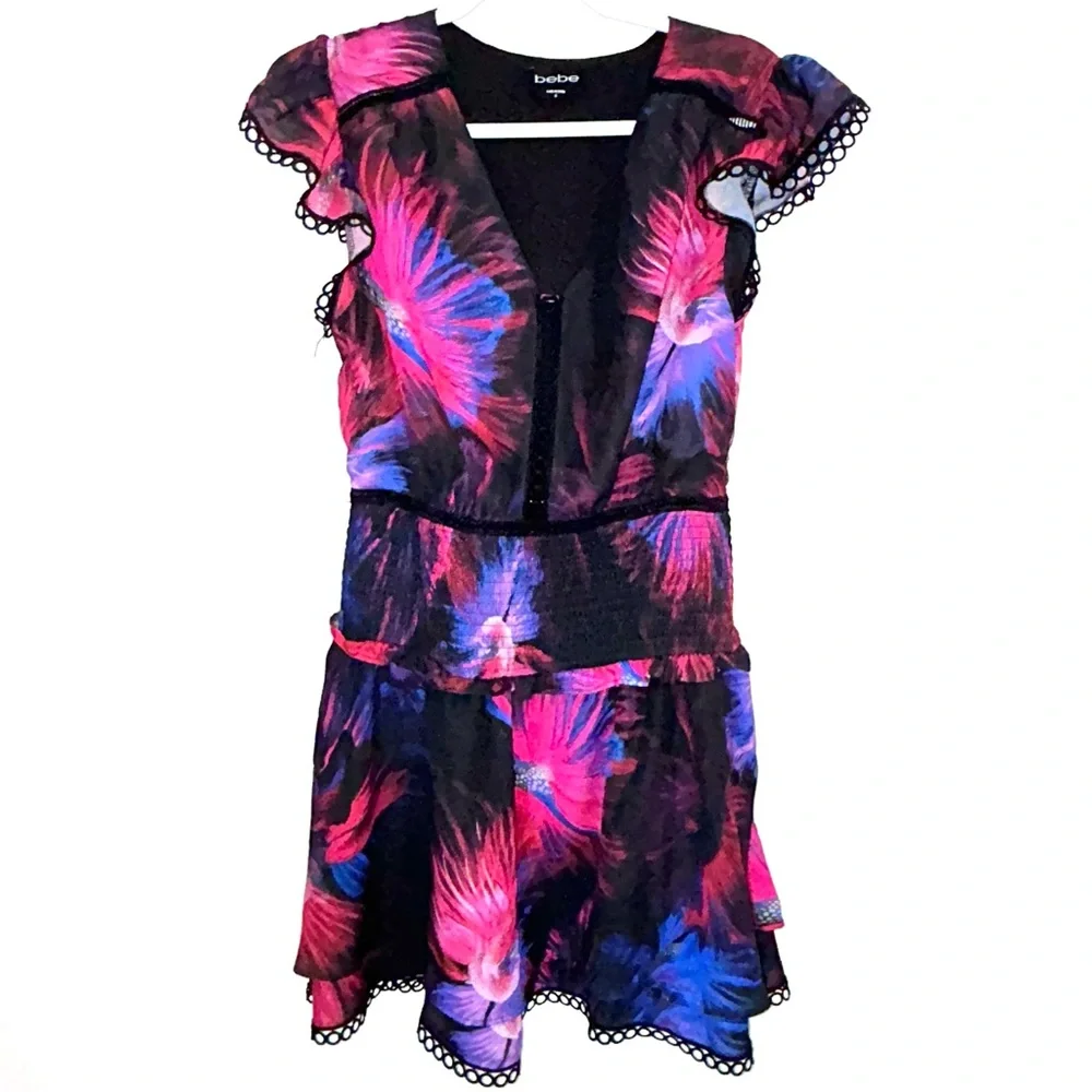 Bebe Dress with Pink and Blue Floral Design NWOT - Picture 1 of 6